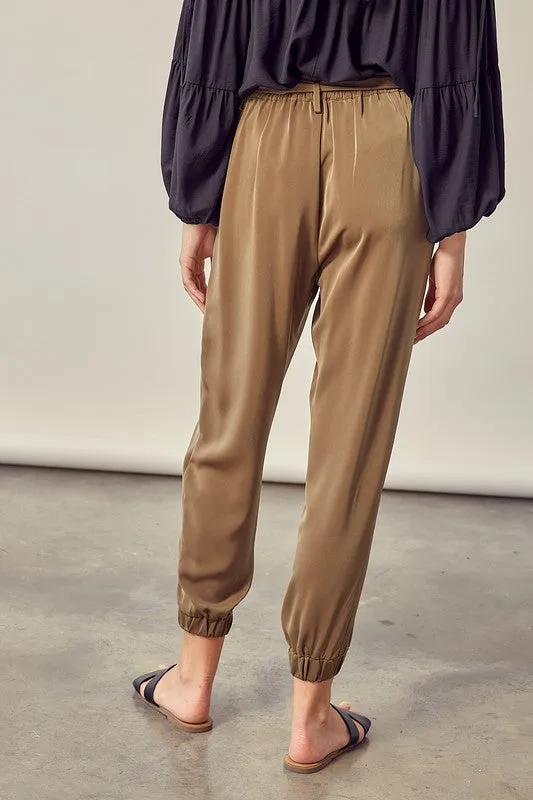 Country Club Satin Pants with Belt