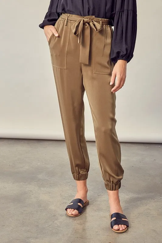 Country Club Satin Pants with Belt