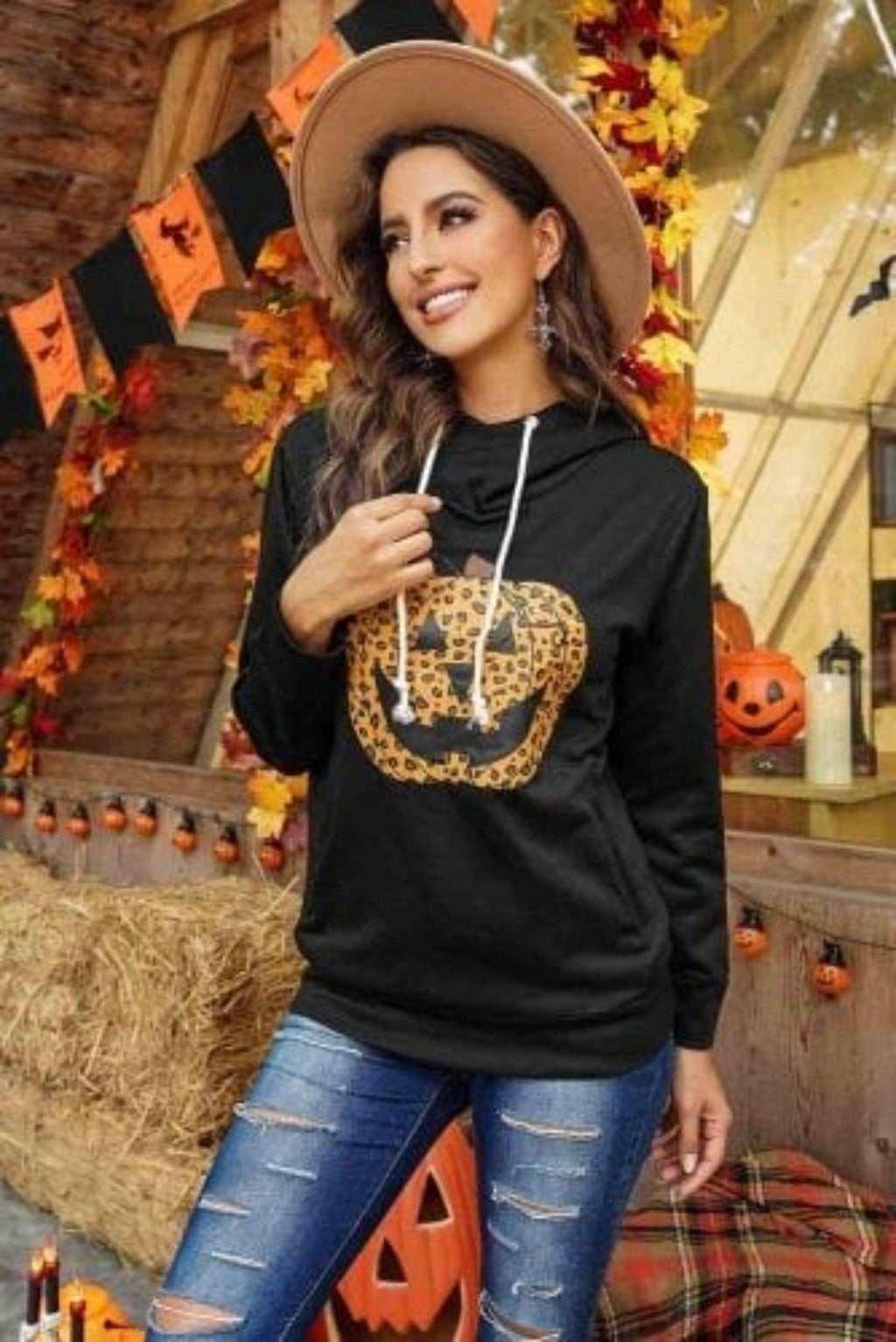 Cowl Pumpkin Hoodie Sweater - Fall Fashion