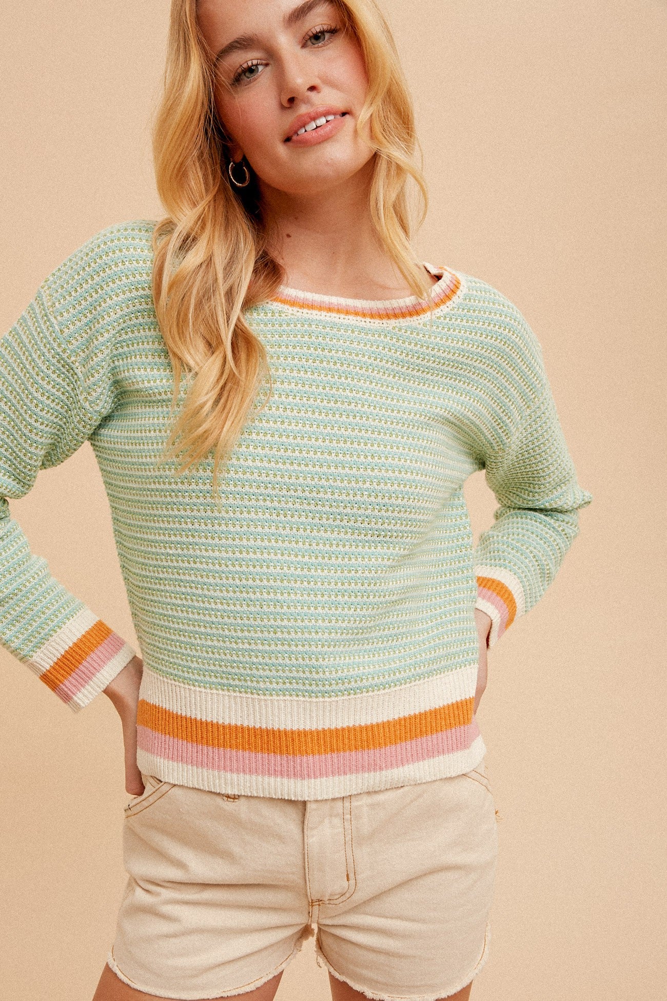 Crochet Knit Sweater with Round Neckline