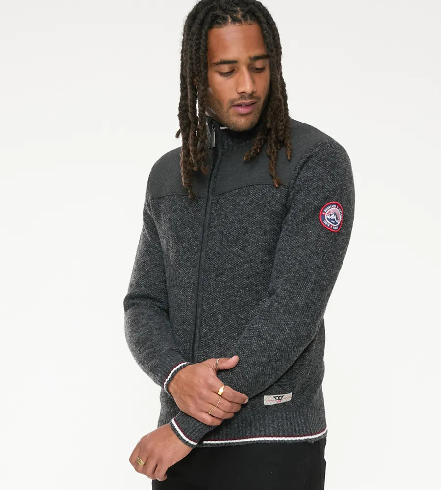 D555 Mens Charcoal Knitted Zip Through Sweater With  Lining (ABERDARE 2)