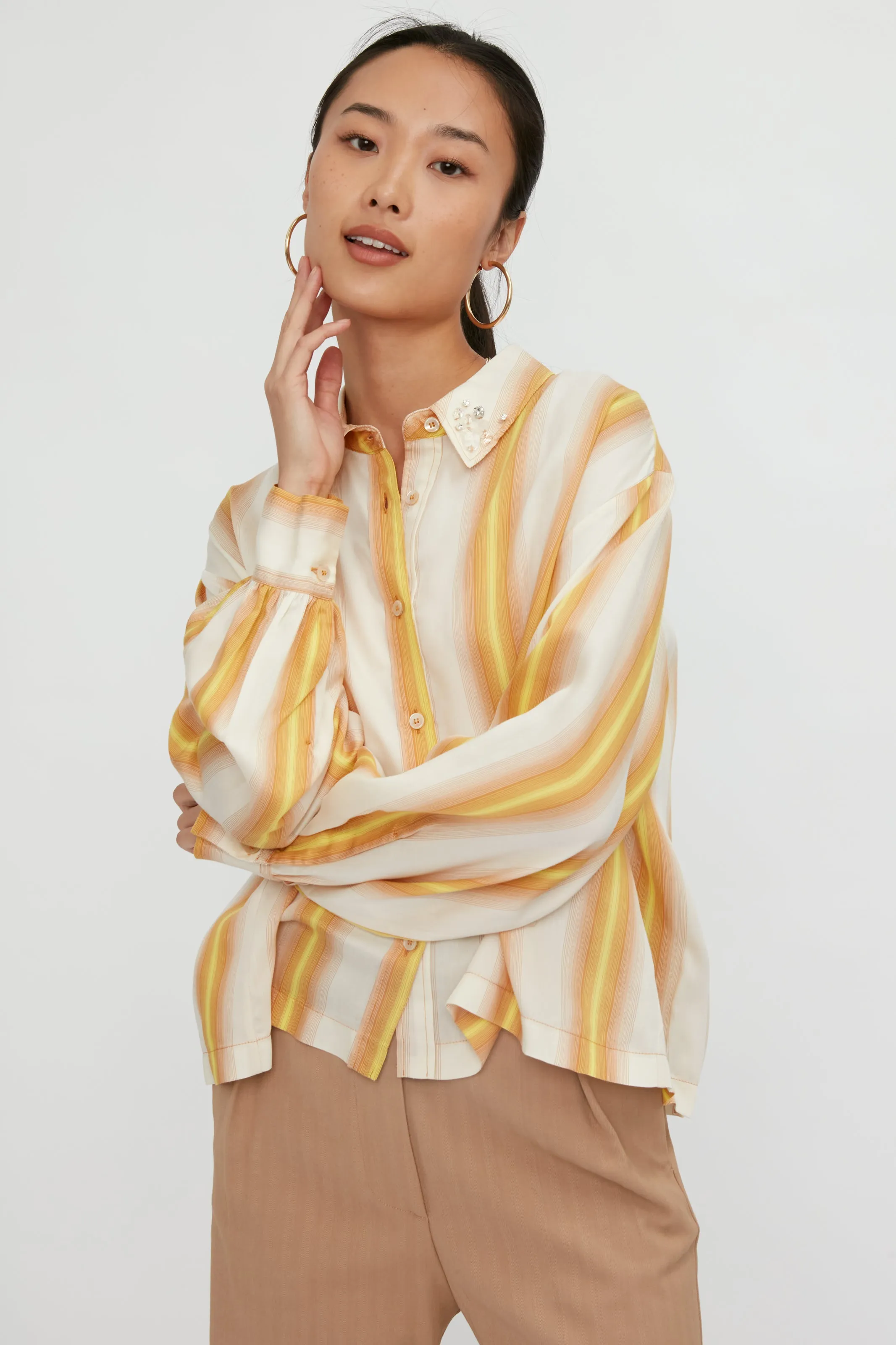 Degradé Stripe Shirt, Crystal Embellished, Ambra