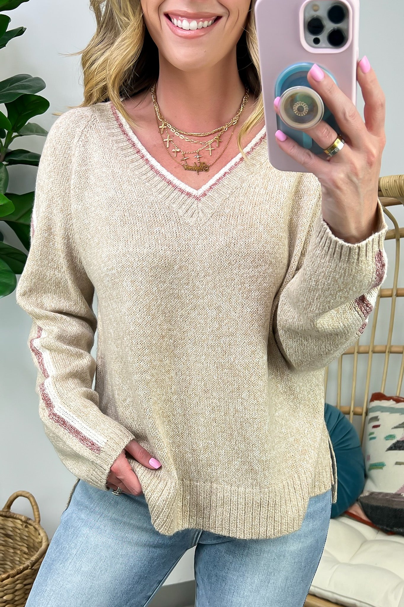 Delinah V-Neck Stripe Sweater - Clearance