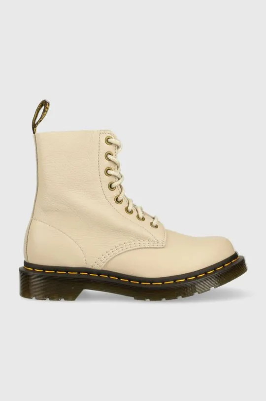 Dr. Martens leather biker boots 1460 Pascal women's beige color  DM26802292