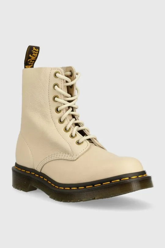 Dr. Martens leather biker boots 1460 Pascal women's beige color  DM26802292