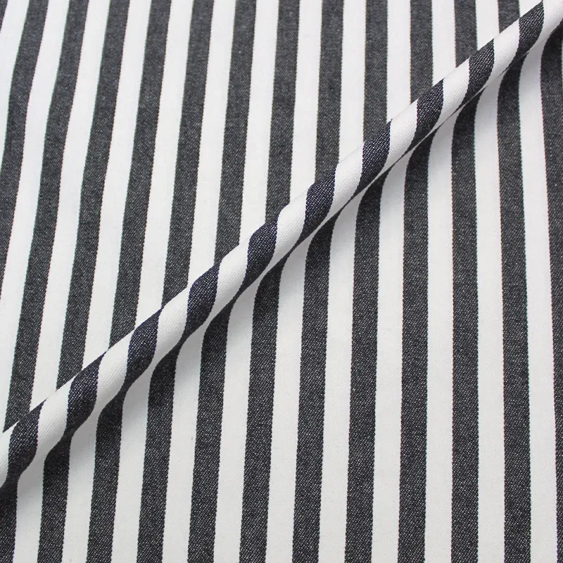 Dressmaking Cotton Twill | Medium Stripe | Charcoal and White | Buy Now