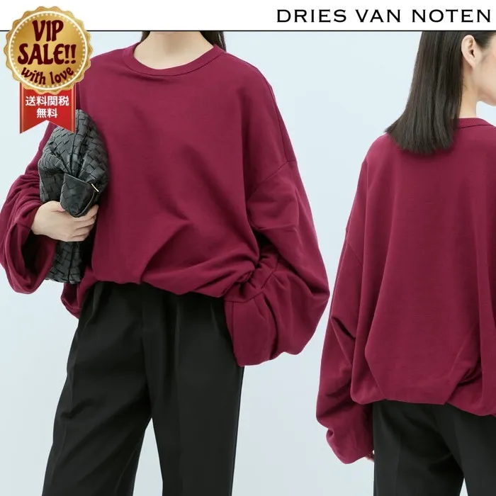 Dries Van Noten | Crew Neck Long Sleeve Plain Cotton Hoodies & Sweatshirts