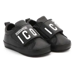 Dsquared2 Unisex Icon Mini Sneaker In Black Leather For Babies