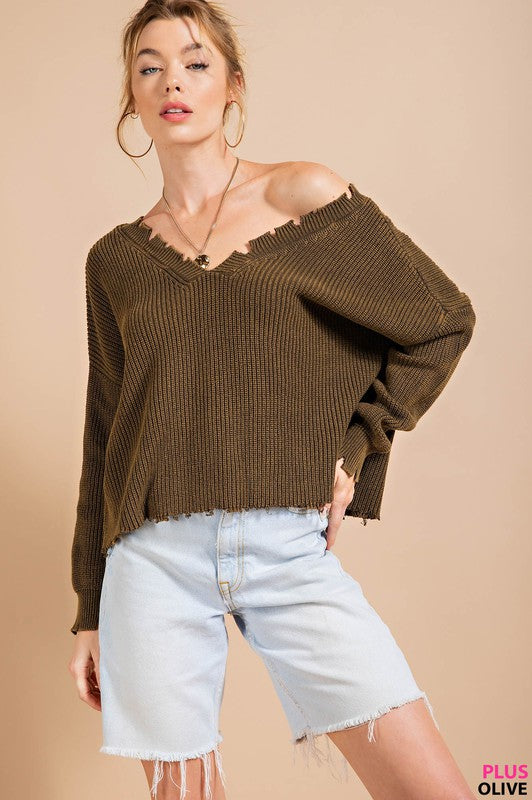 Dual V-Neck Sweater - Distressed Style