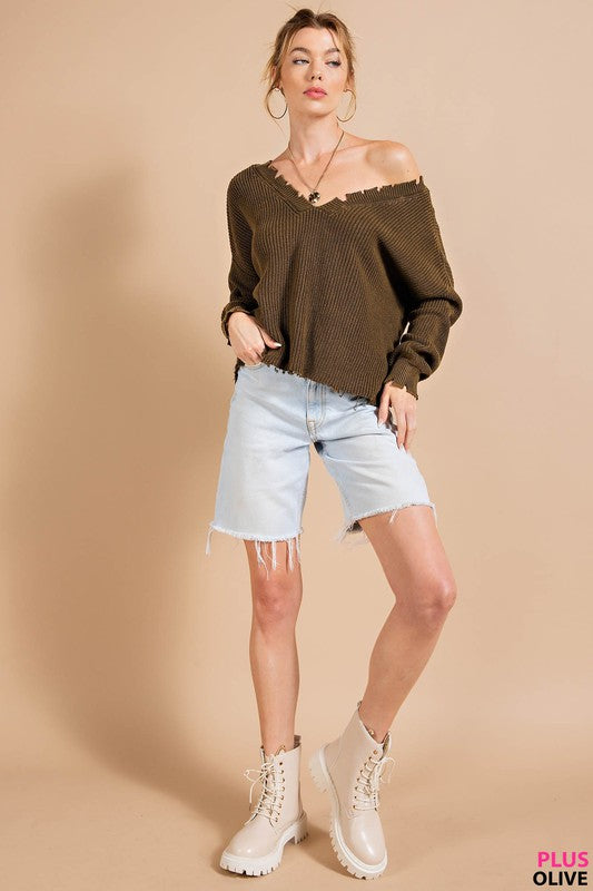 Dual V-Neck Sweater - Distressed Style