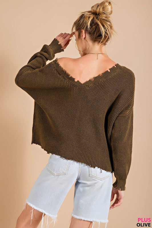 Dual V-Neck Sweater - Distressed Style