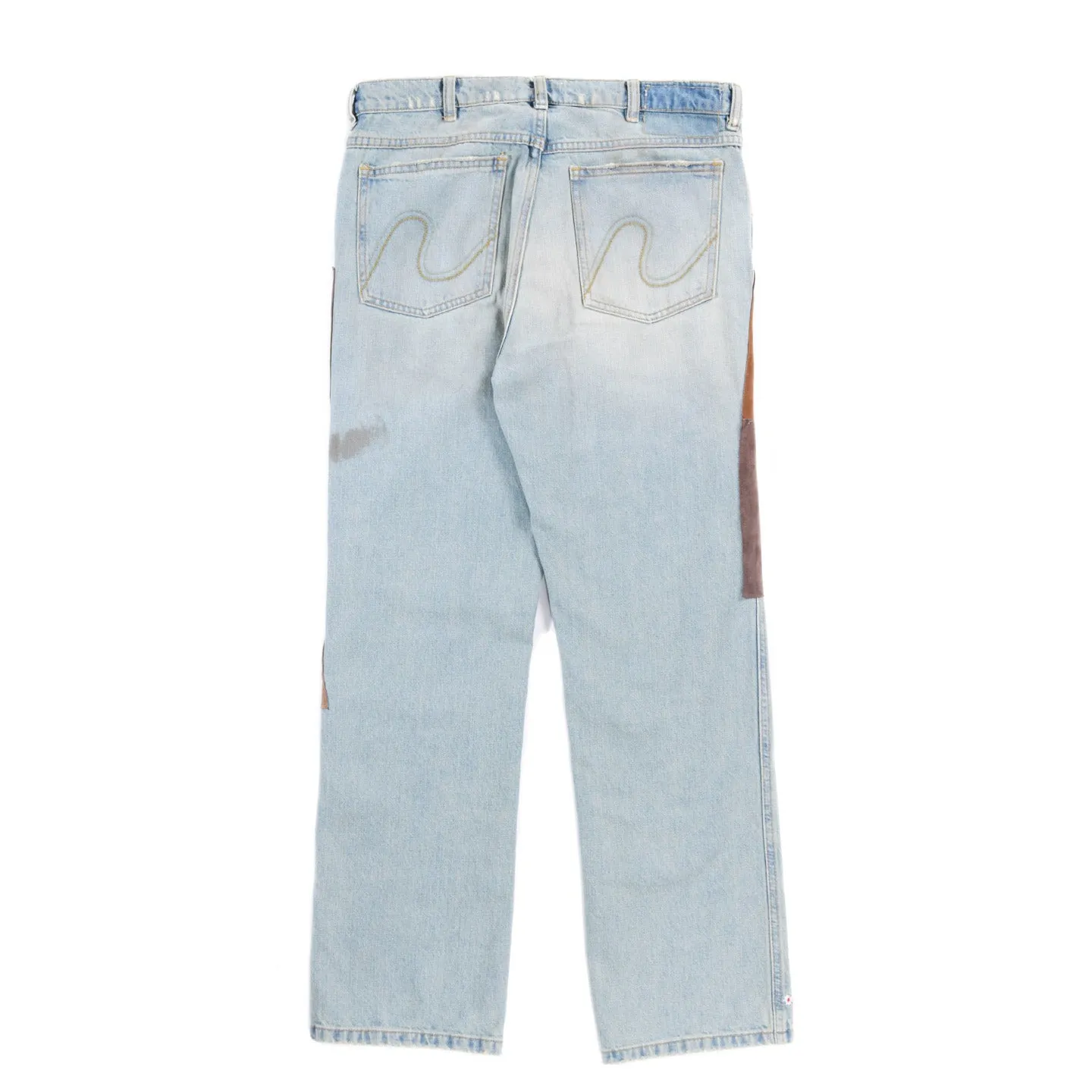 ERL Light Blue Leather Patchwork Jeans