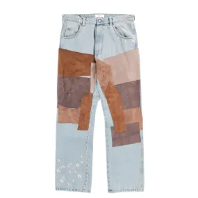 ERL Light Blue Leather Patchwork Jeans