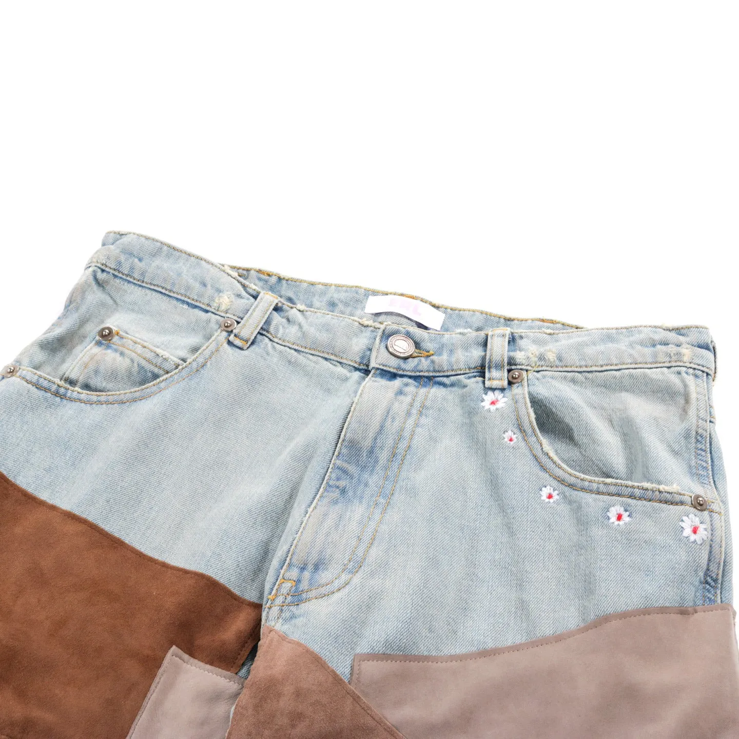 ERL Light Blue Leather Patchwork Jeans