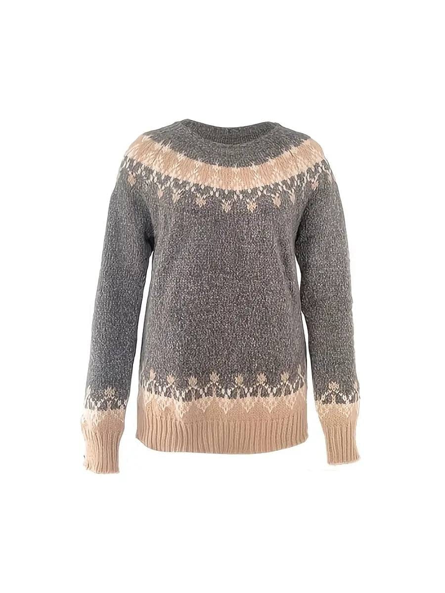 Fair Isle Sweater Women Crew Neck Winter