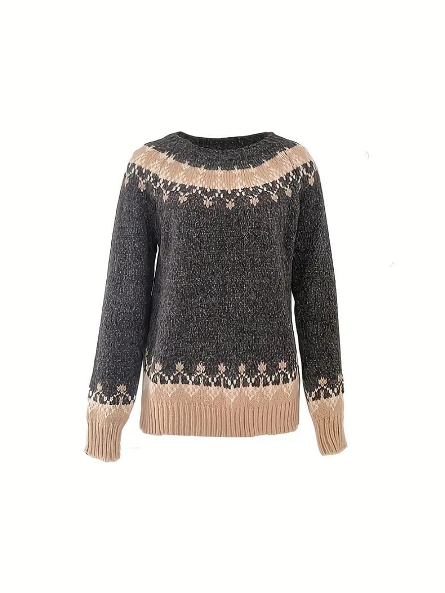 Fair Isle Sweater Women Crew Neck Winter