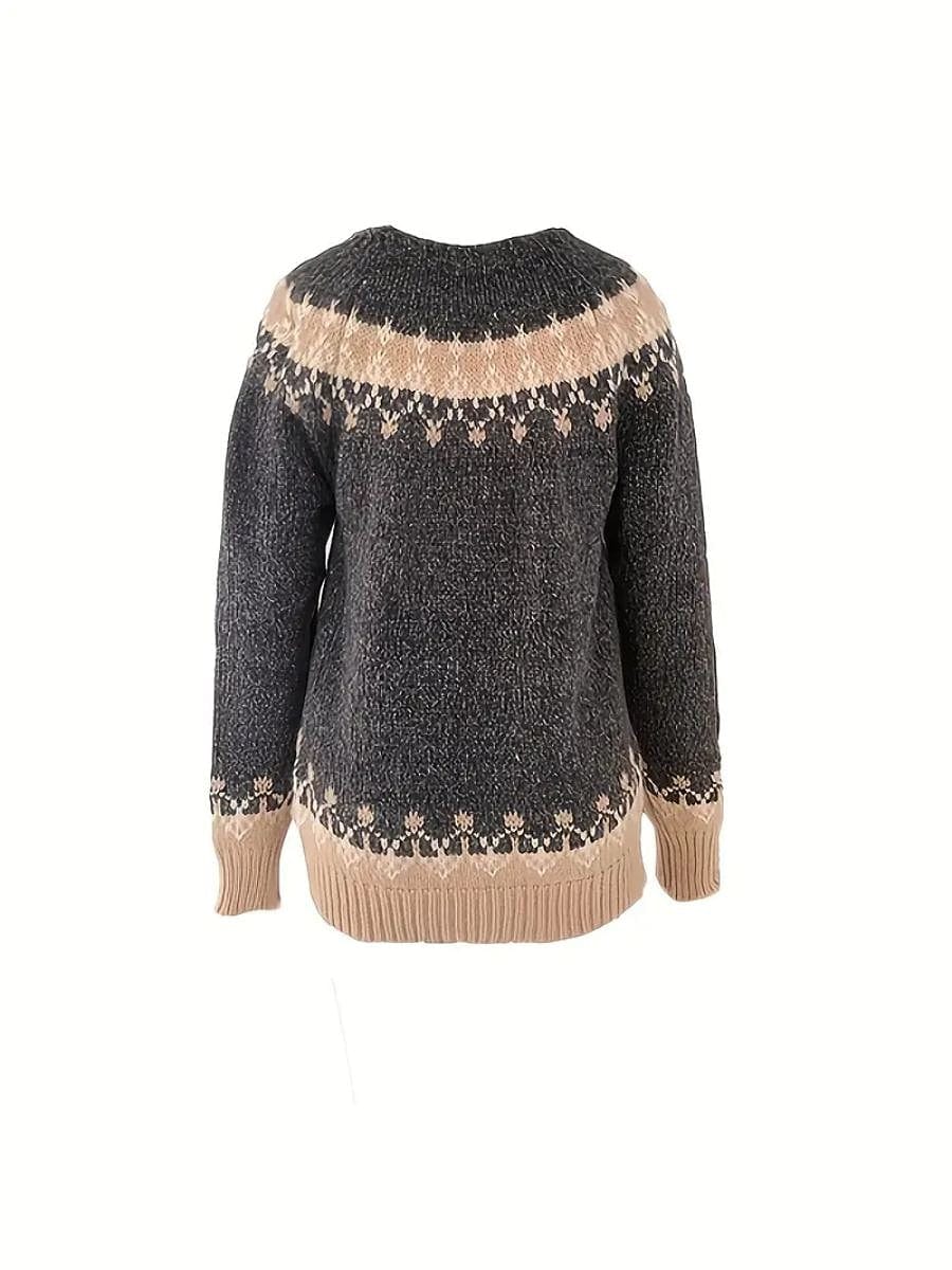 Fair Isle Sweater Women Crew Neck Winter