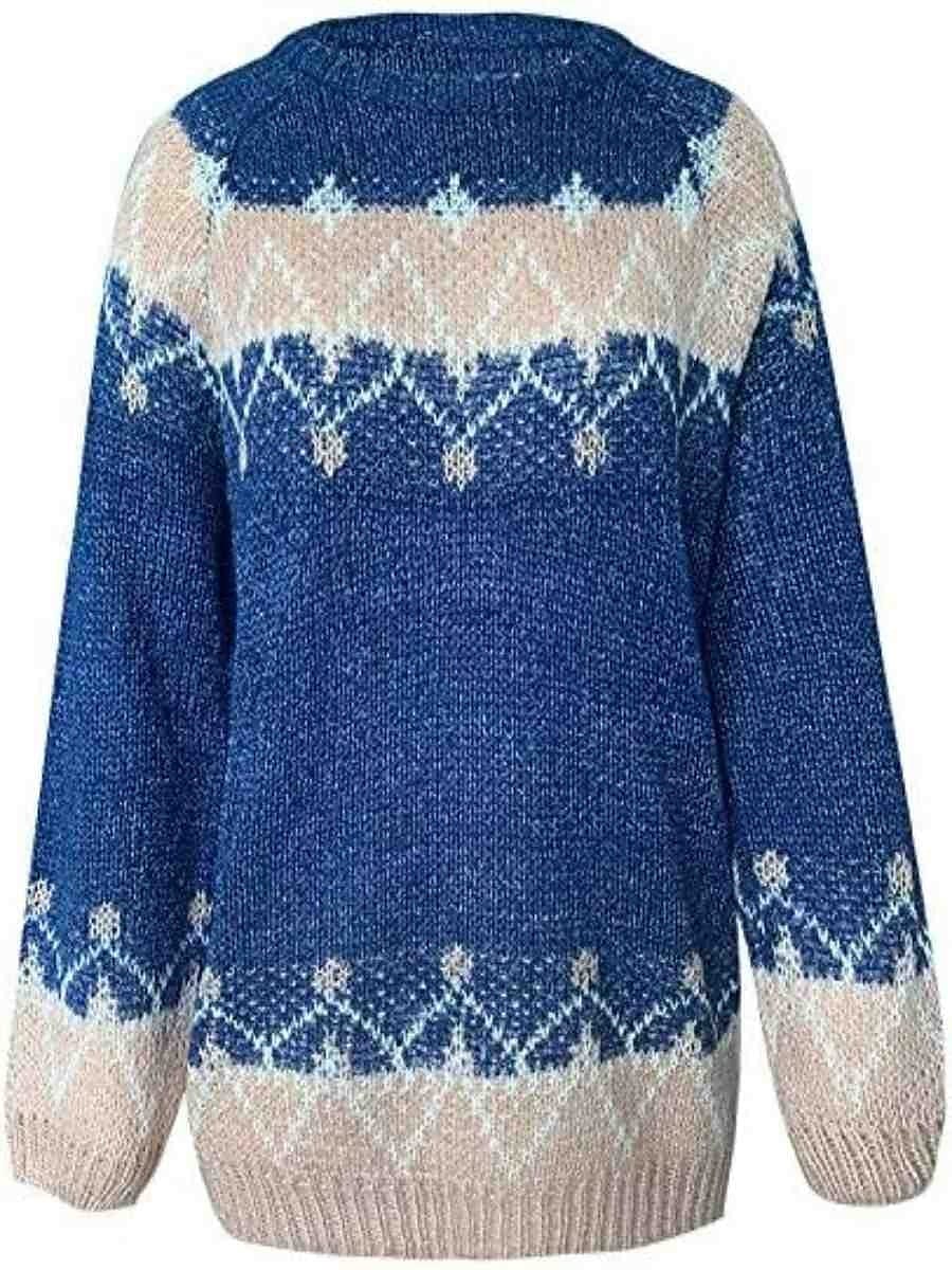 Fair Isle Sweater Women Crew Neck Winter