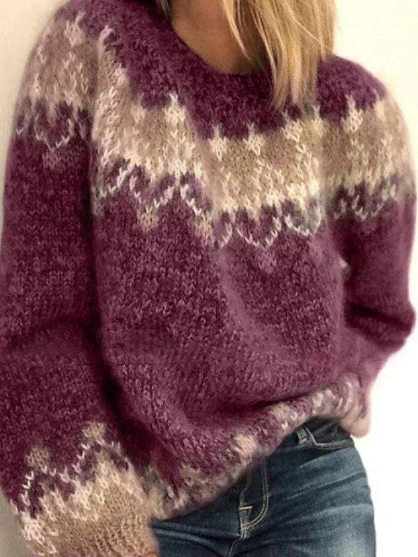 Fair Isle Sweater Women Crew Neck Winter