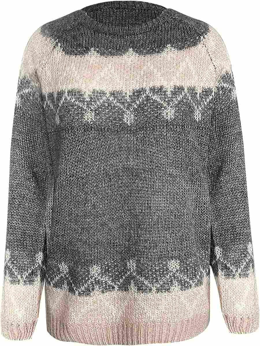 Fair Isle Sweater Women Crew Neck Winter