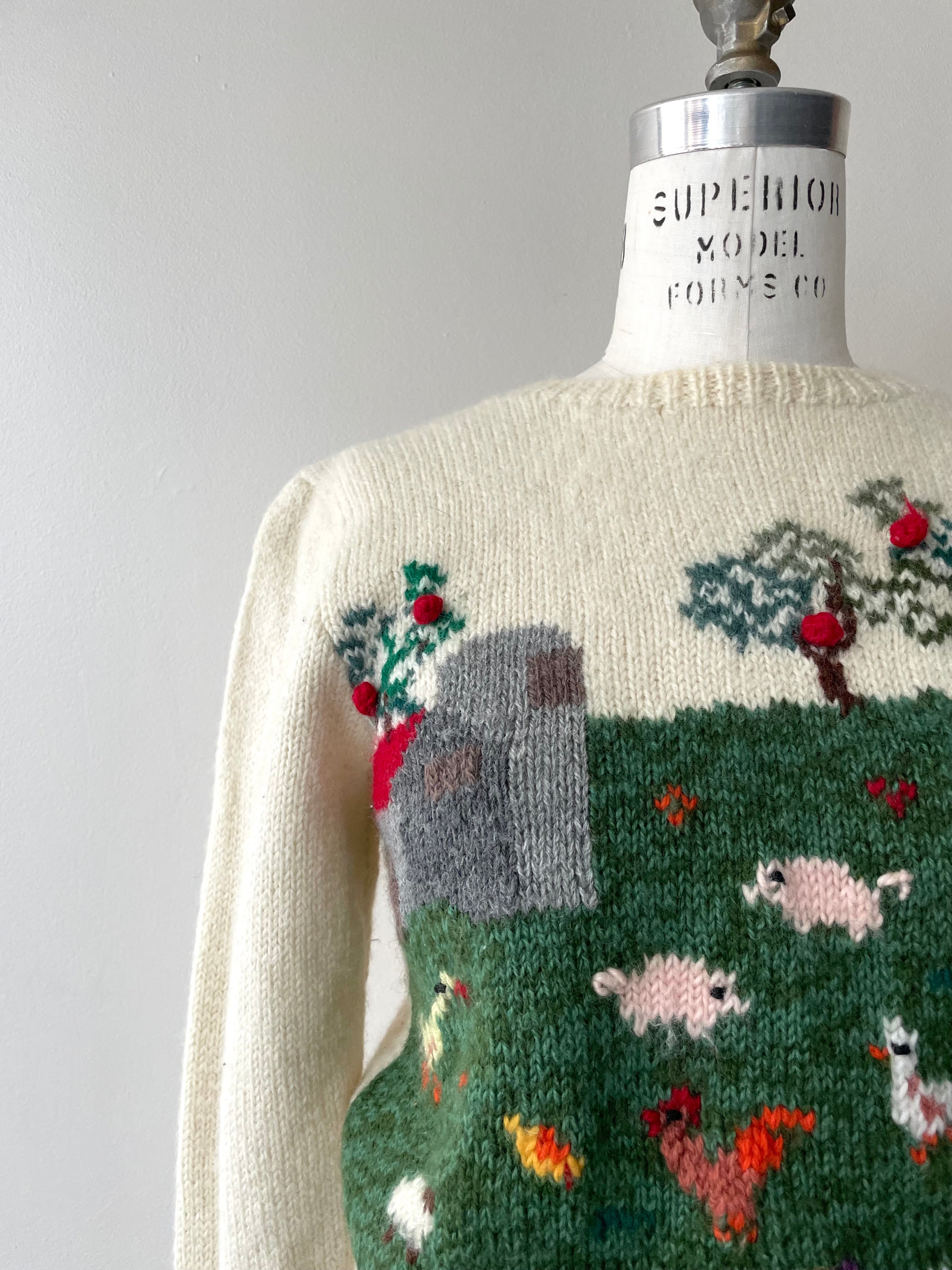 Farm Scene Wool Sweater