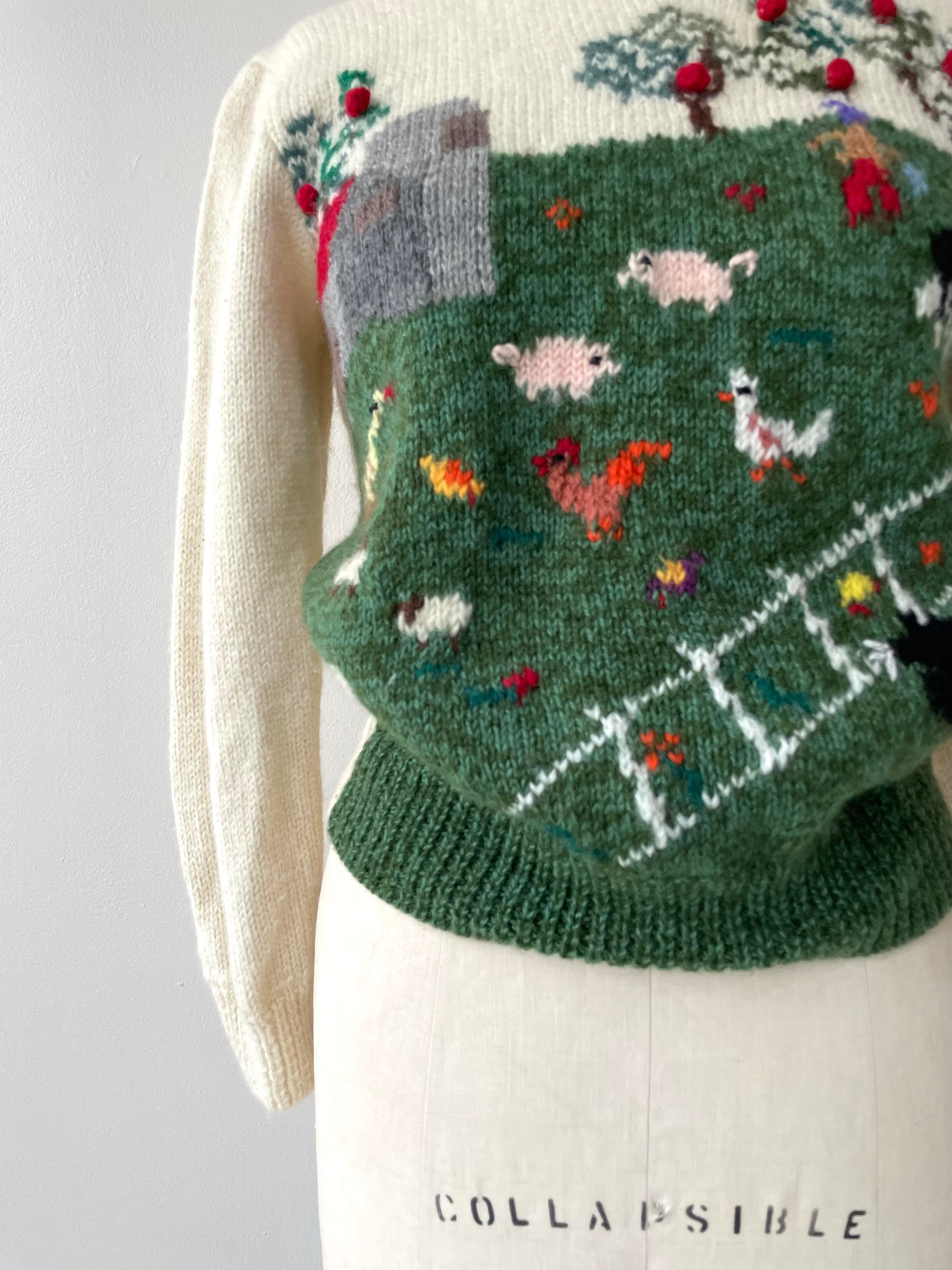 Farm Scene Wool Sweater