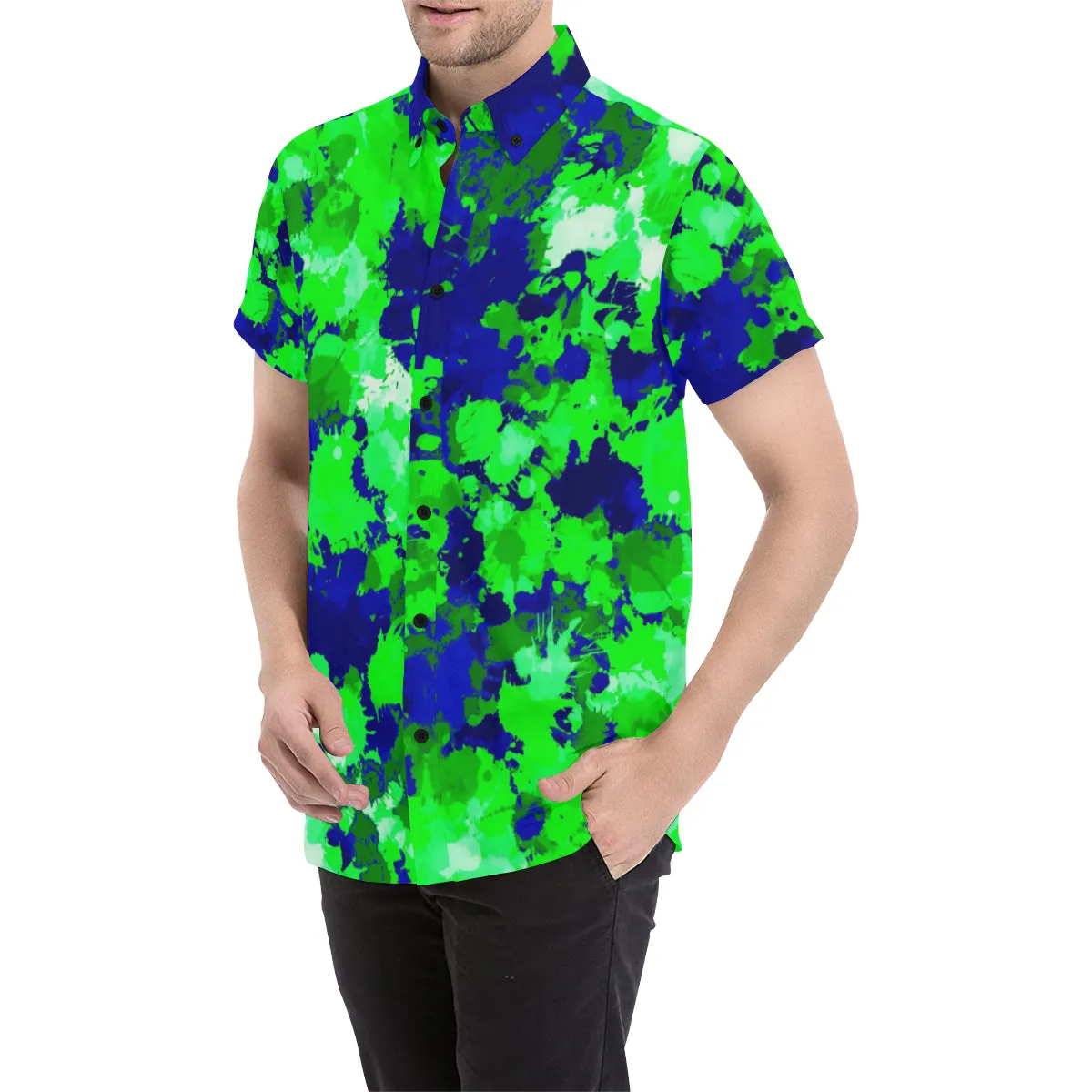 Green Blue Paint Splatter Shirt