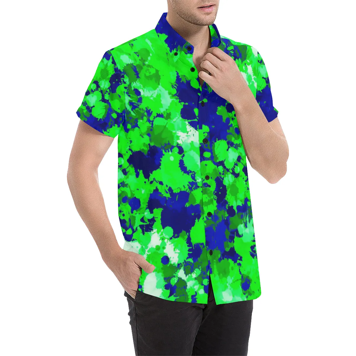 Green Blue Paint Splatter Shirt