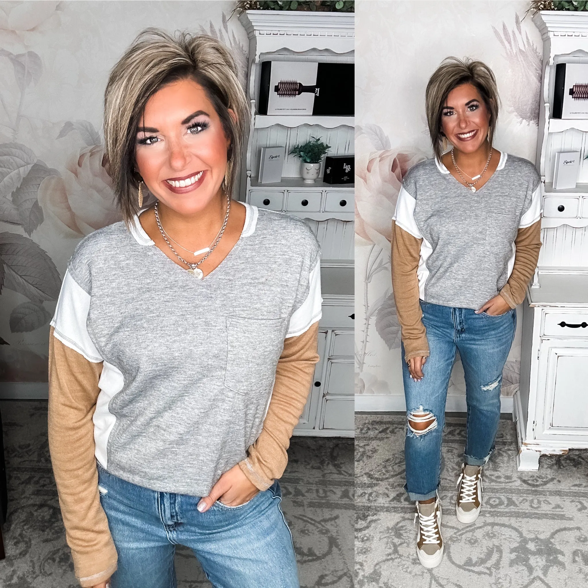 Grey Standing Still Knit Top