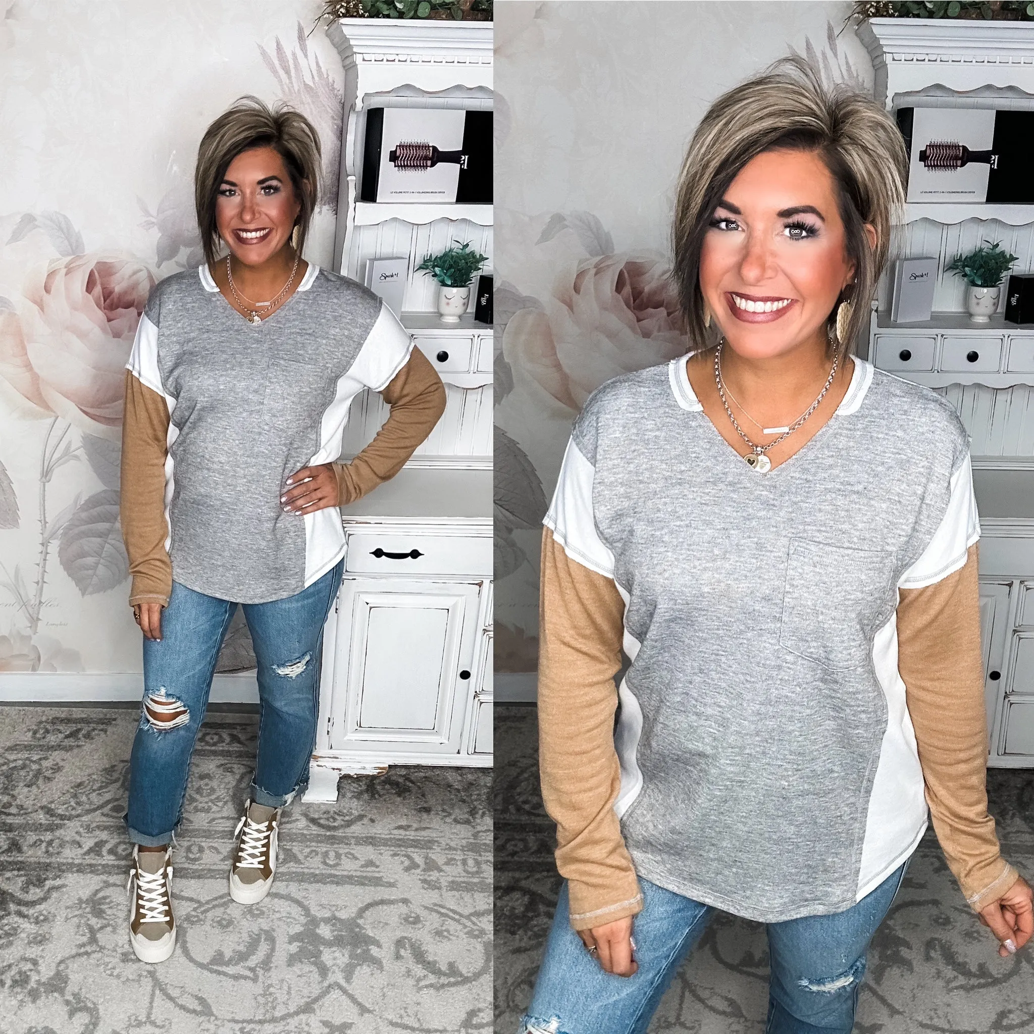 Grey Standing Still Knit Top