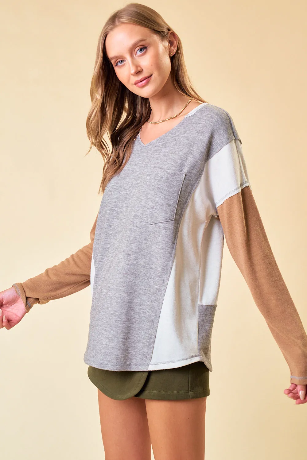 Grey Standing Still Knit Top