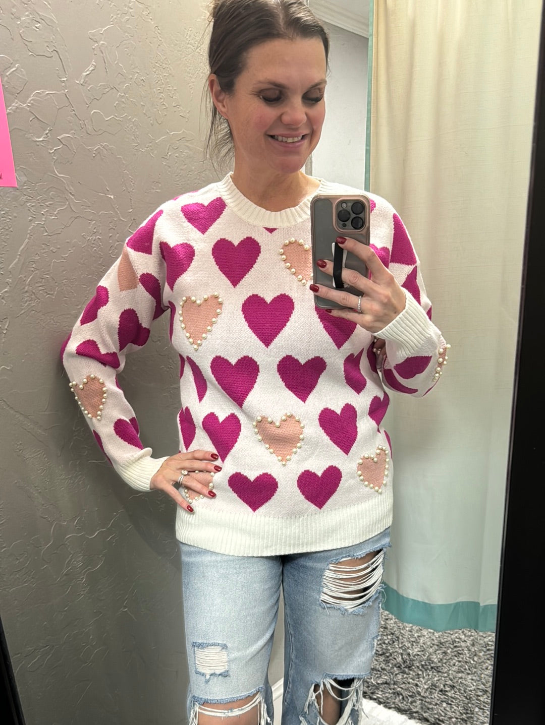 Heart Pearls Sweater