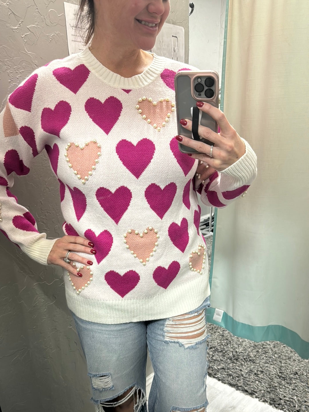 Heart Pearls Sweater