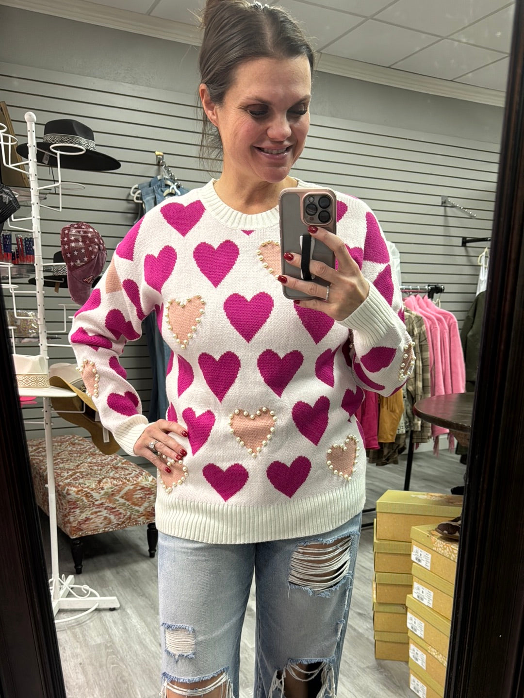 Heart Pearls Sweater