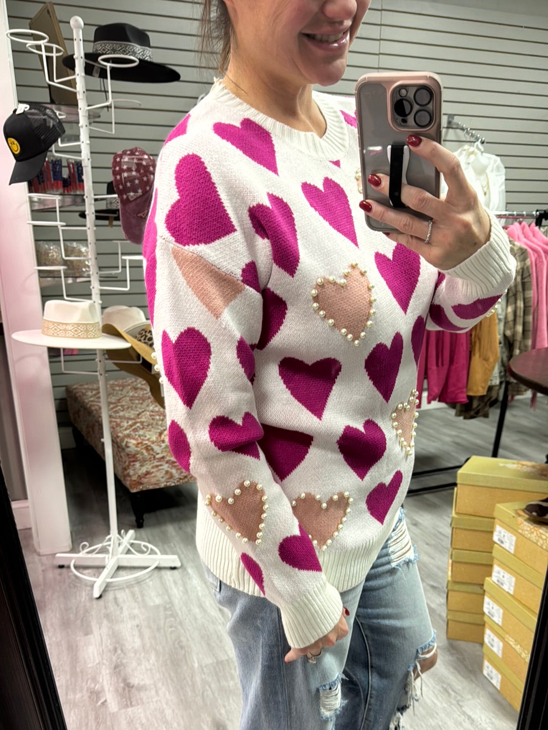 Heart Pearls Sweater