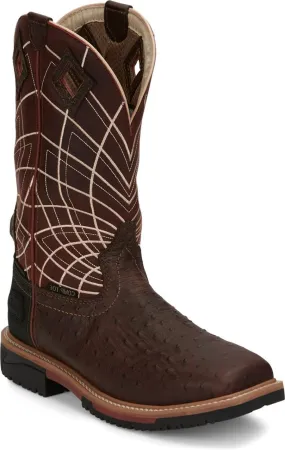 Justin Mens Boots SE4835 12 Derrickman Comp Toe" Brown Ostrich Print