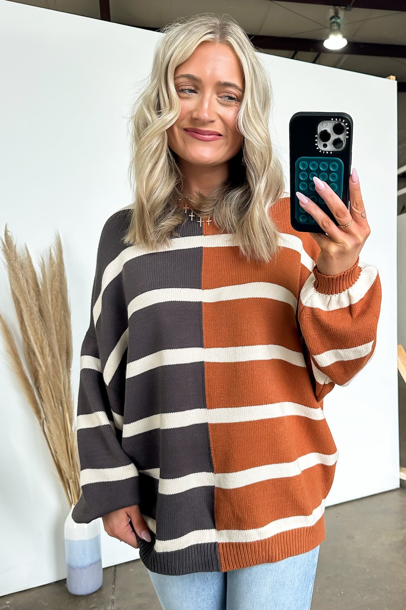 Keegan Striped Bubble Sleeve Sweater - Clearance