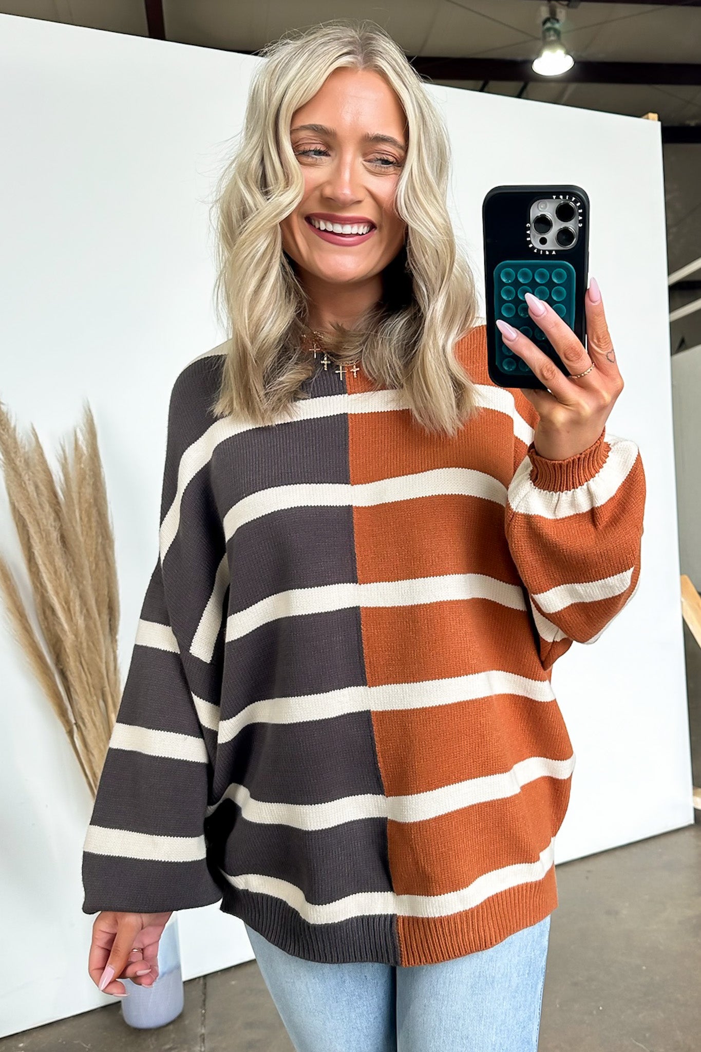 Keegan Striped Bubble Sleeve Sweater - Clearance