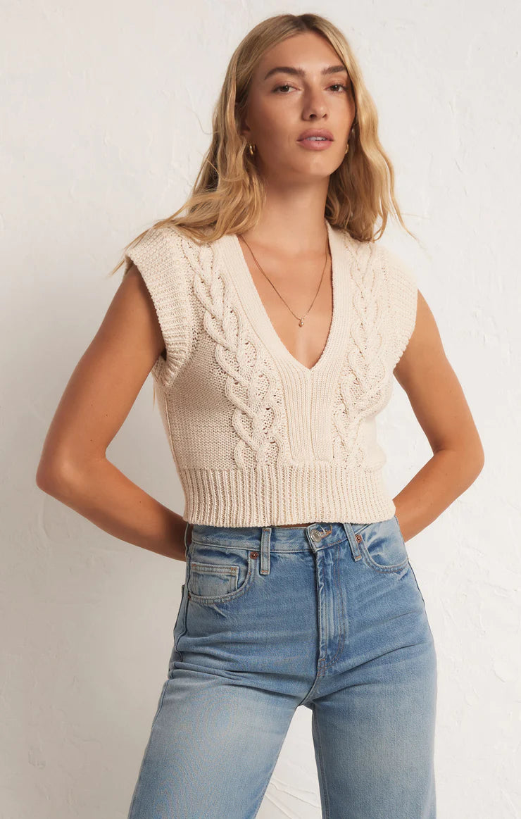 Knit Sleeveless Sweater in Rope Pattern