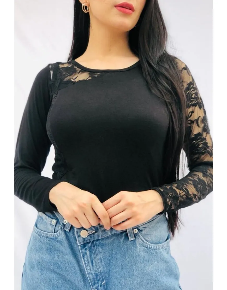 Lace Black One Shoulder Top