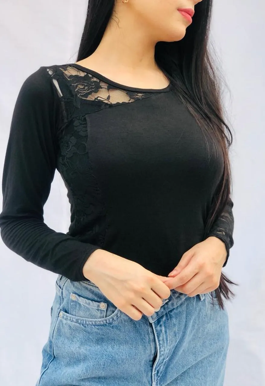 Lace Black One Shoulder Top