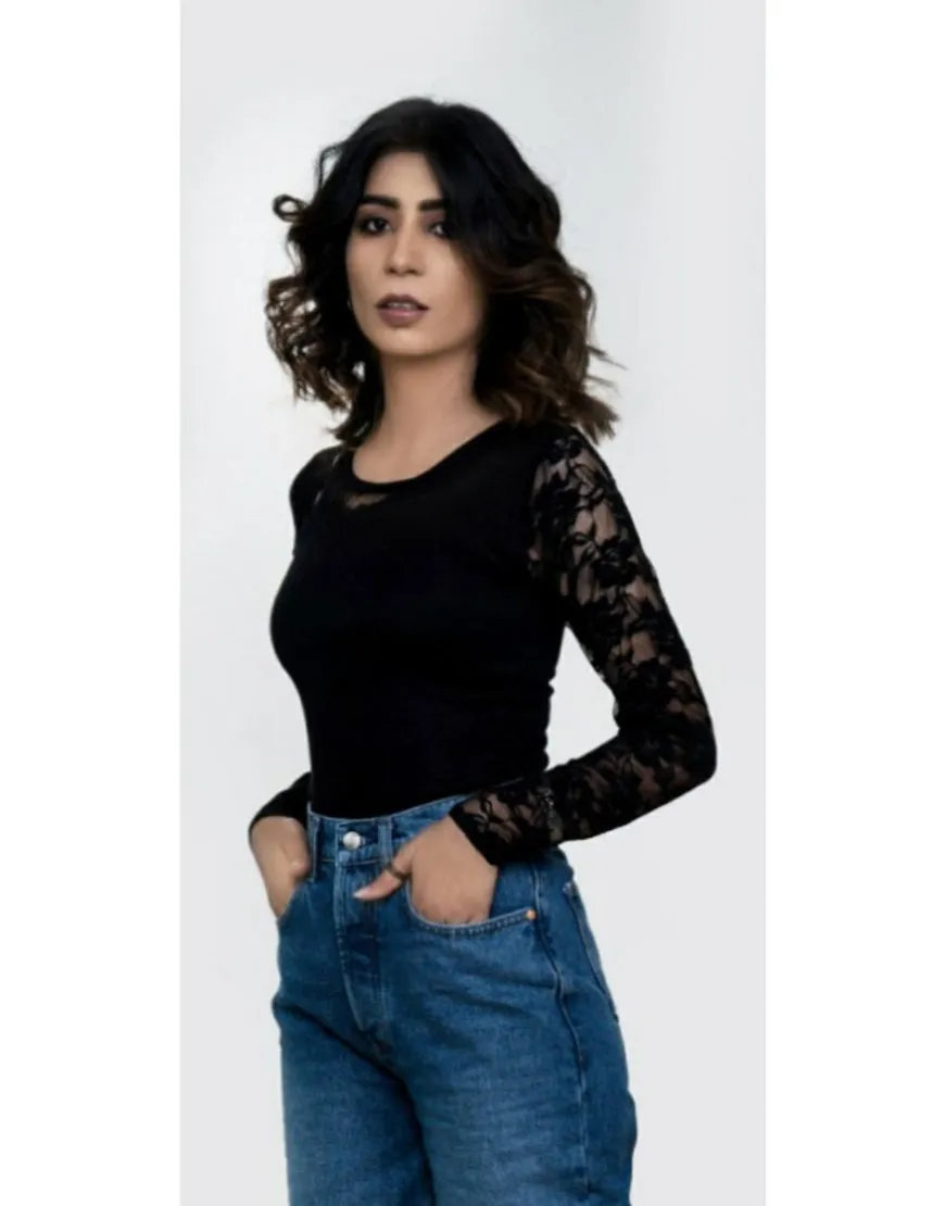 Lace Black One Shoulder Top