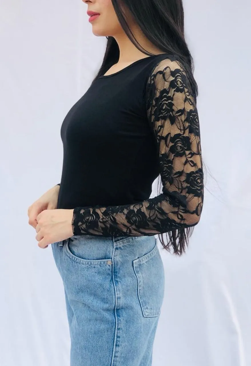 Lace Black One Shoulder Top