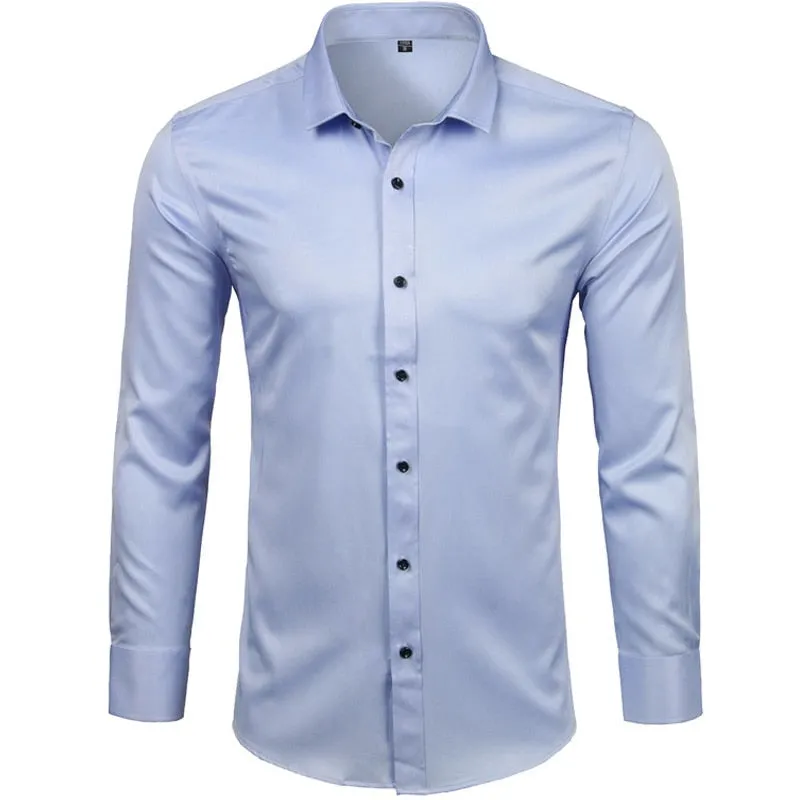 Light Blue Bamboo Fiber Non-iron Slim Fit Long Sleeve Shirt for Men