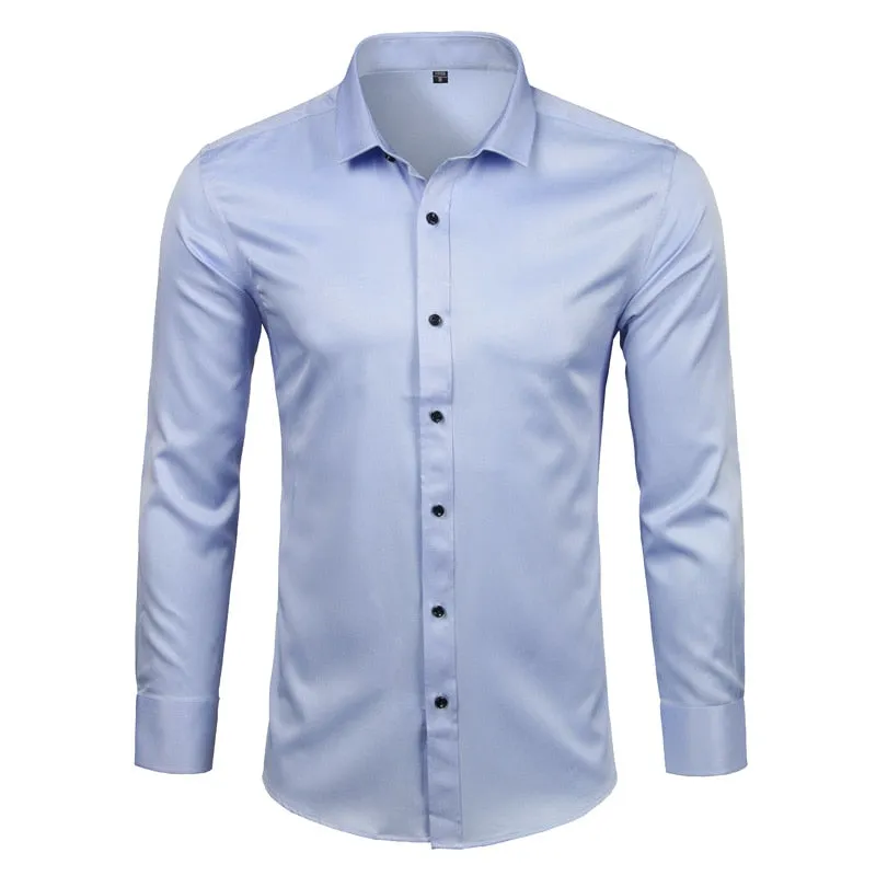 Light Blue Bamboo Fiber Non-iron Slim Fit Long Sleeve Shirt for Men