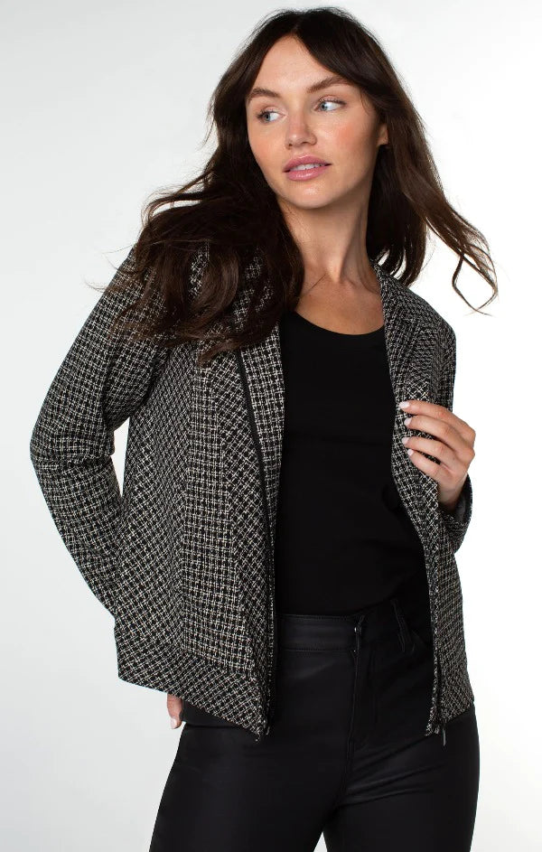 Liverpool Zip Up Jacket - Black/Tan Lattice Plaid