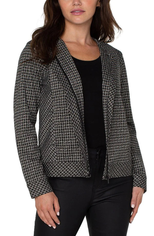 Liverpool Zip Up Jacket - Black/Tan Lattice Plaid