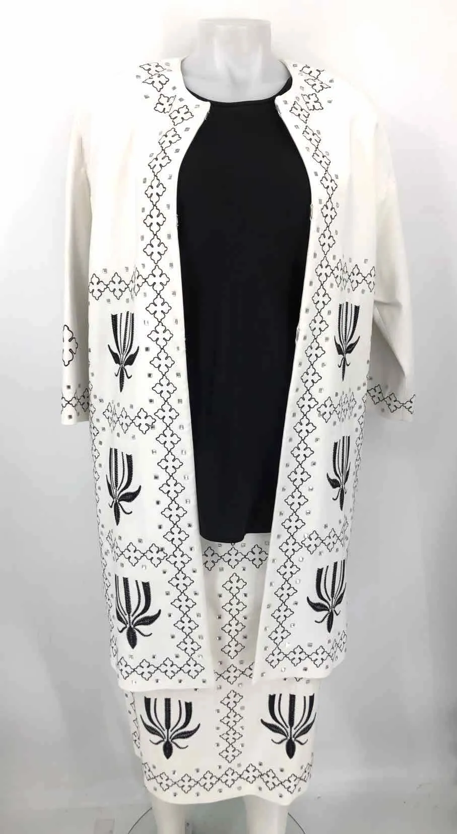 MALENE BIRGER White Black Silk Embroidered Skirt Jacket 3PC Set