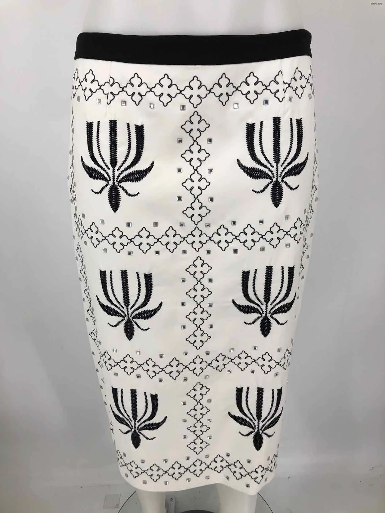 MALENE BIRGER White Black Silk Embroidered Skirt Jacket 3PC Set