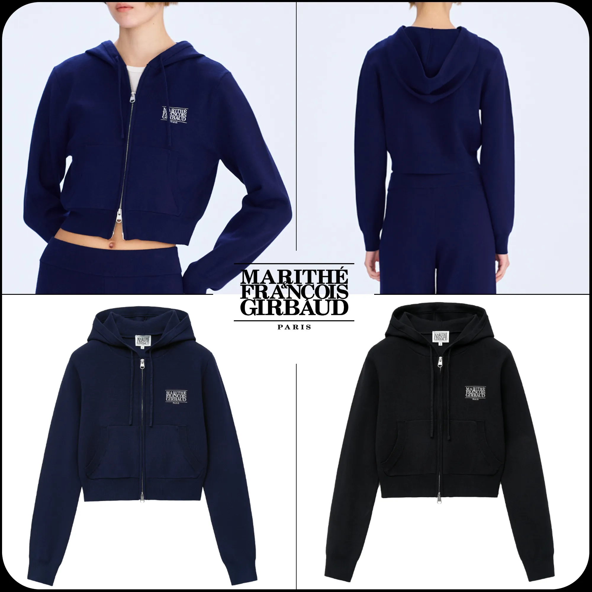 Marithe and Francois Girbaud | Marithe Classic Logo Crop Knit Hoodie Zip-Up